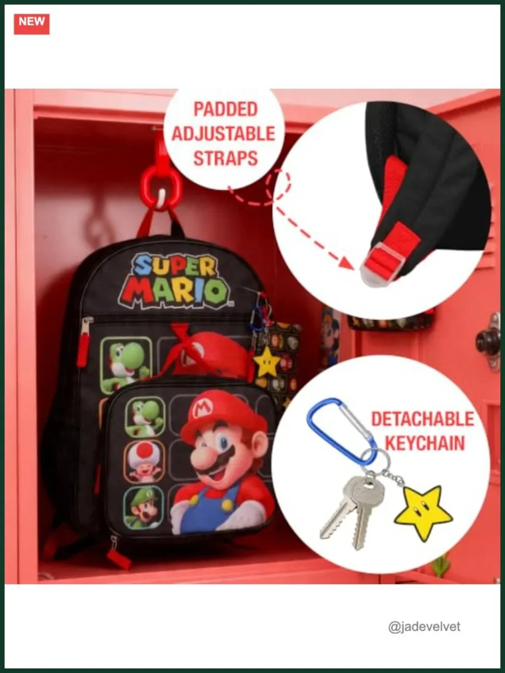 Super Mario Bros Character Grid Backpack 5-Piece Set Kids Lunch Bag Pencil Case
